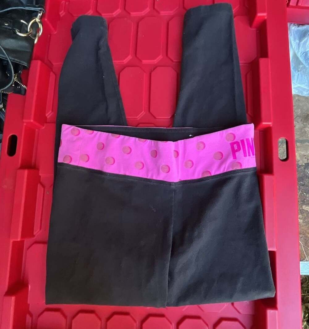 Victoria's Secret Pink Yoga Leggings Size S Black Pink Polka Dot Waistband